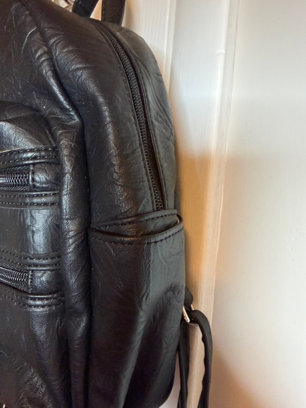 Stone & Co. Black Faux Leather Mini Backpack with Front Zip Pockets - Picture 2 of 6